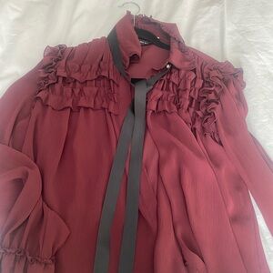 Zara Elegant Burgundy Ruffle Blouse